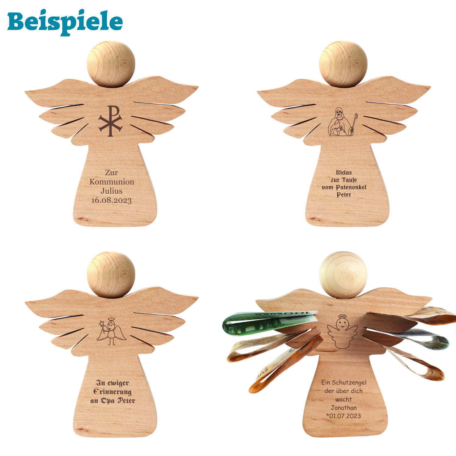 Engel aus Holz mit Gravur zur Geburt - personalisiert - Engel aus Holz