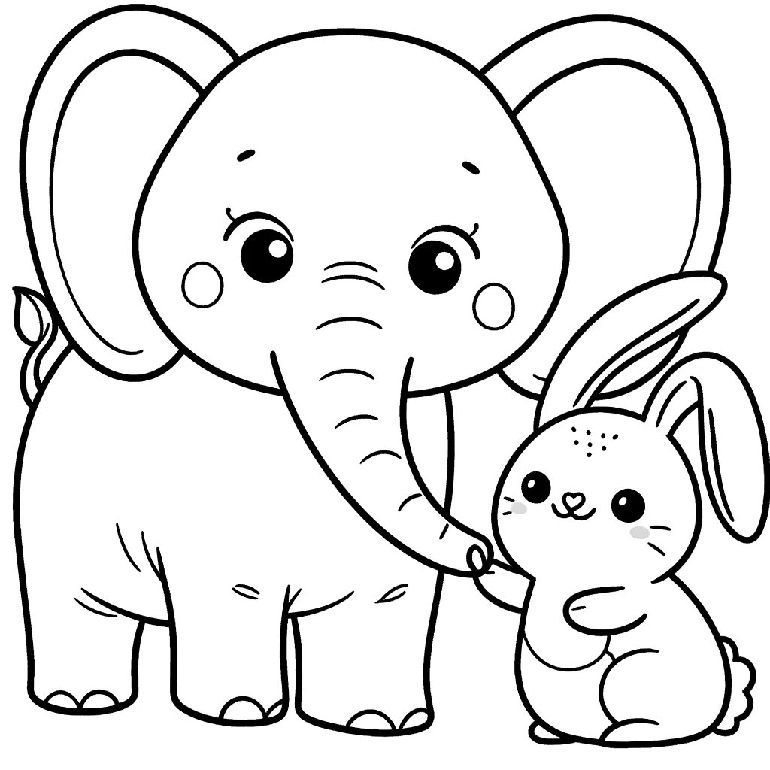 Ausmalbild Elefant und Hase