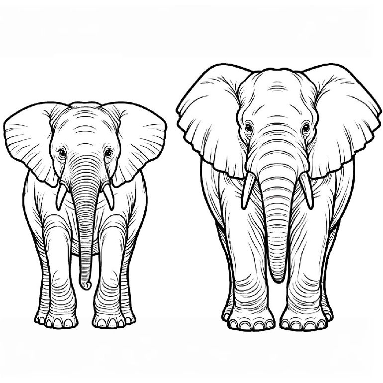 Ausmalbild Elefanten indisch/afrikanisch unterschied