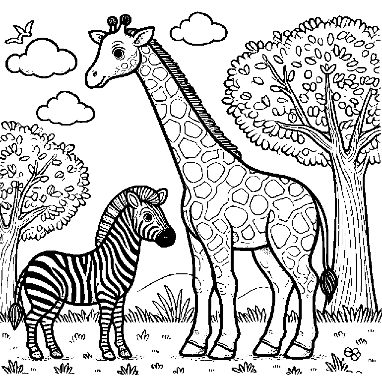 Ausmalbild Giraffe Zebra