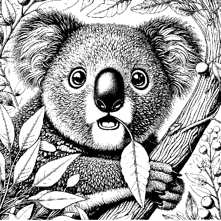 Ausmalbild Koala für Erwachsene