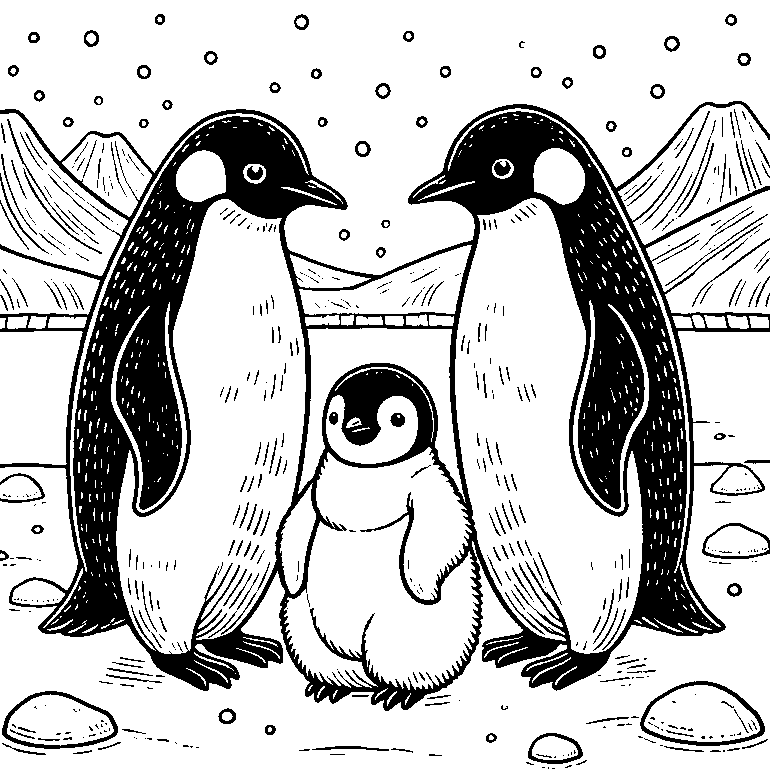 Ausmalbild Pinguin Familie