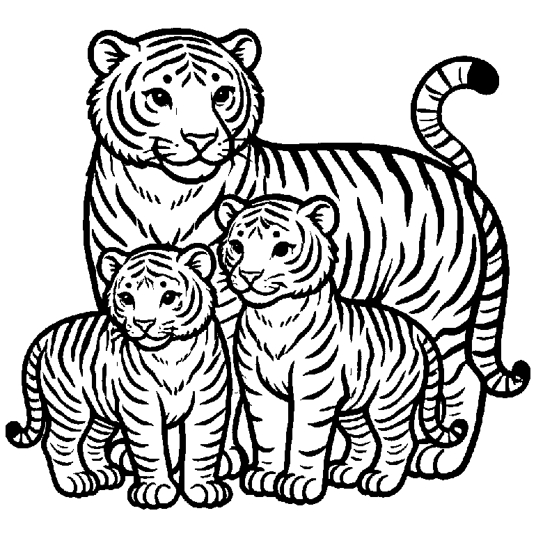 Ausmalbild Tiger Familie