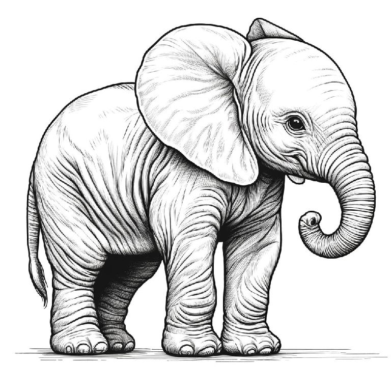 Elefantenbaby Ausmalbild für Erwachsene