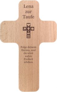 Geschenk zur Taufe - Holzkreuz mit Gravur