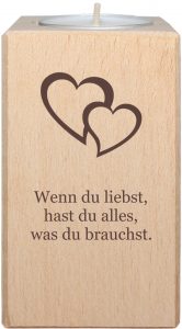 Teelichthalter mit Lebe Liebe Lache Spruch